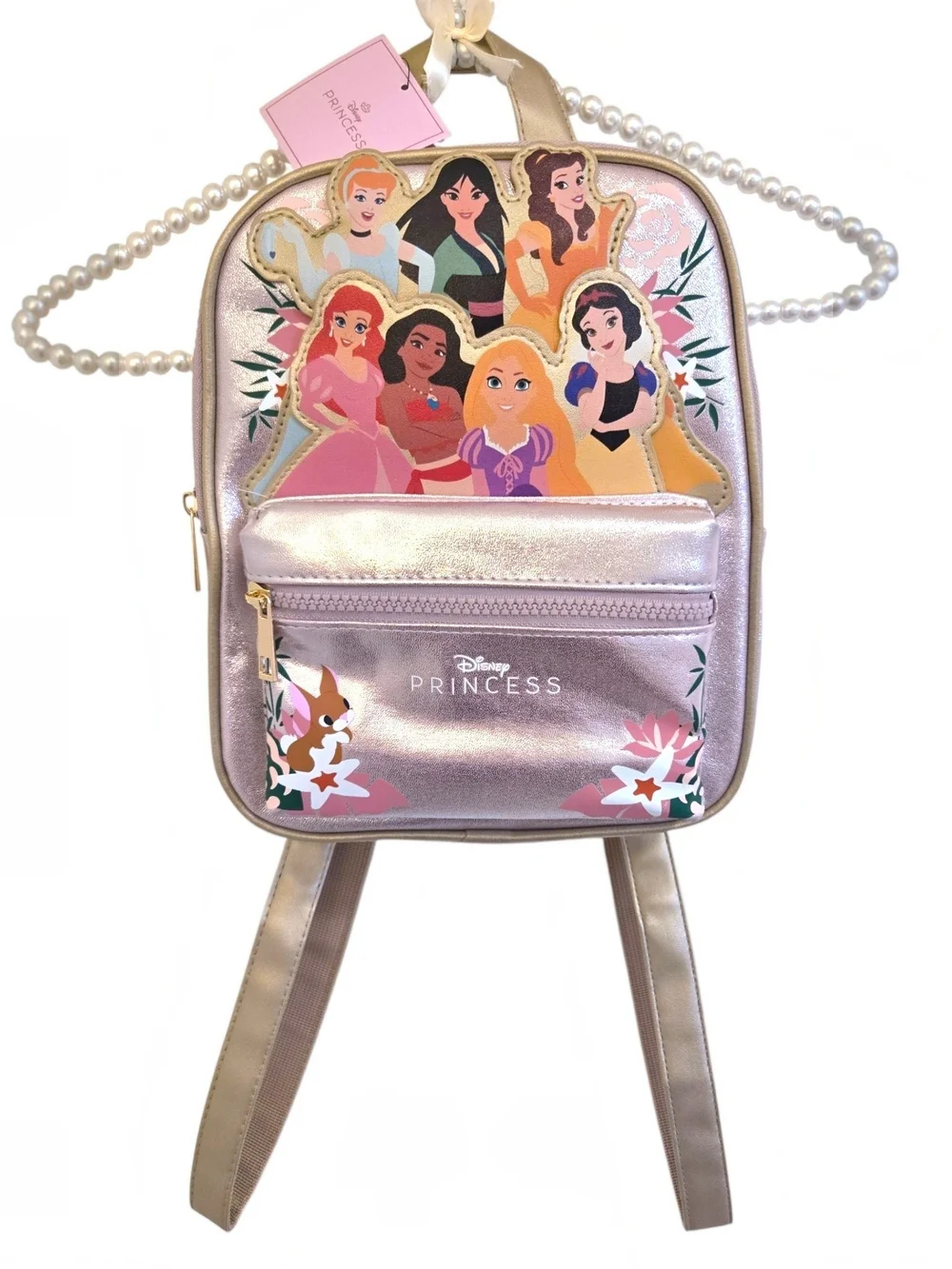 🎀 Disney Princess Pink Shimmery Mini Backpack Ariel Mulan Rapunzel Belle Moana